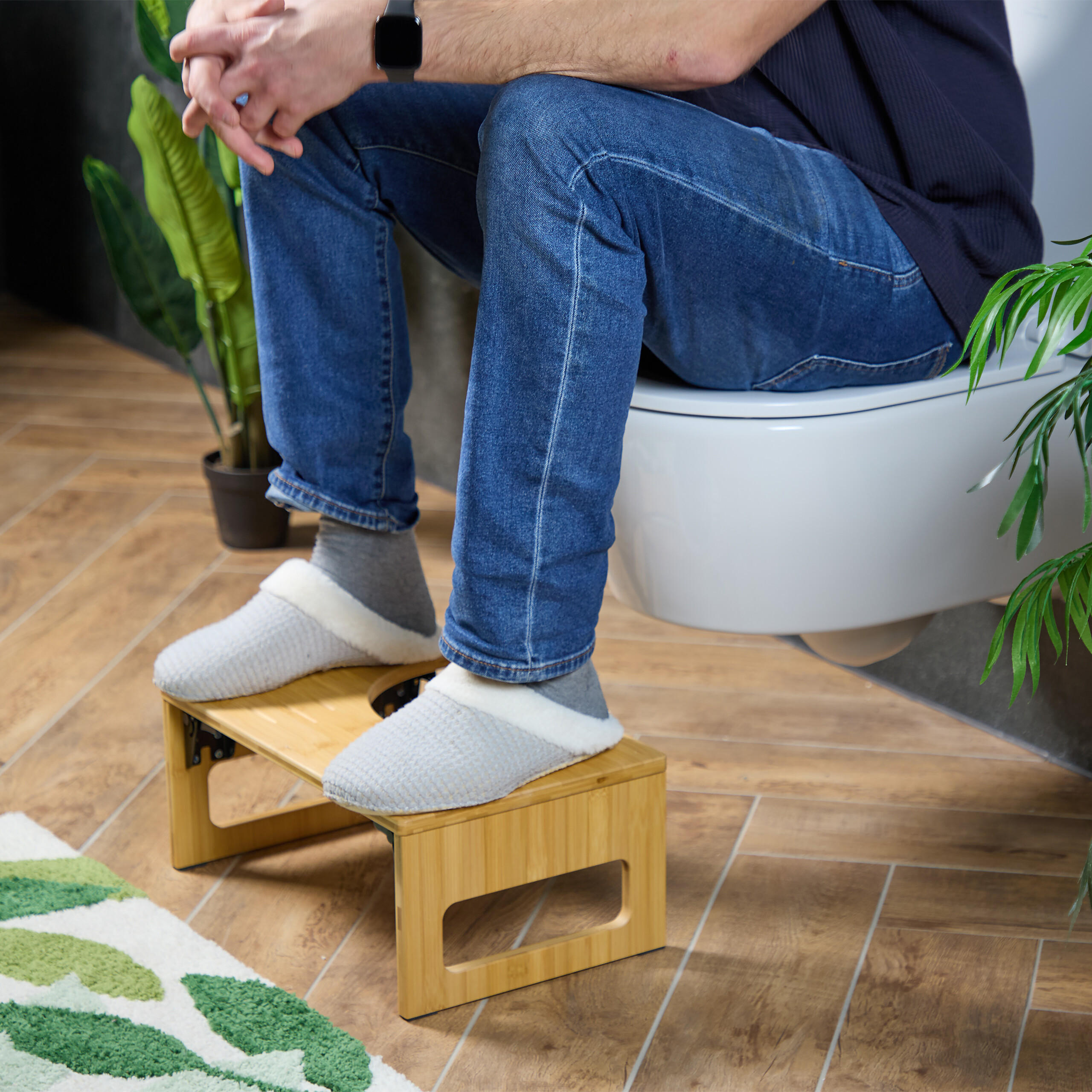 TOILETTENHOCKER - Hellbraun/Naturfarben, Holz/Kunststoff (43/18.5/27.5cm) - Relaxdays
