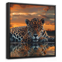 LEINWAND Bilder mit Rahmen - Natur - Leopard - Tier - Sonnenuntergang - Modern - 20x20 - Orange, Textil (20/20cm) - MuchoWow