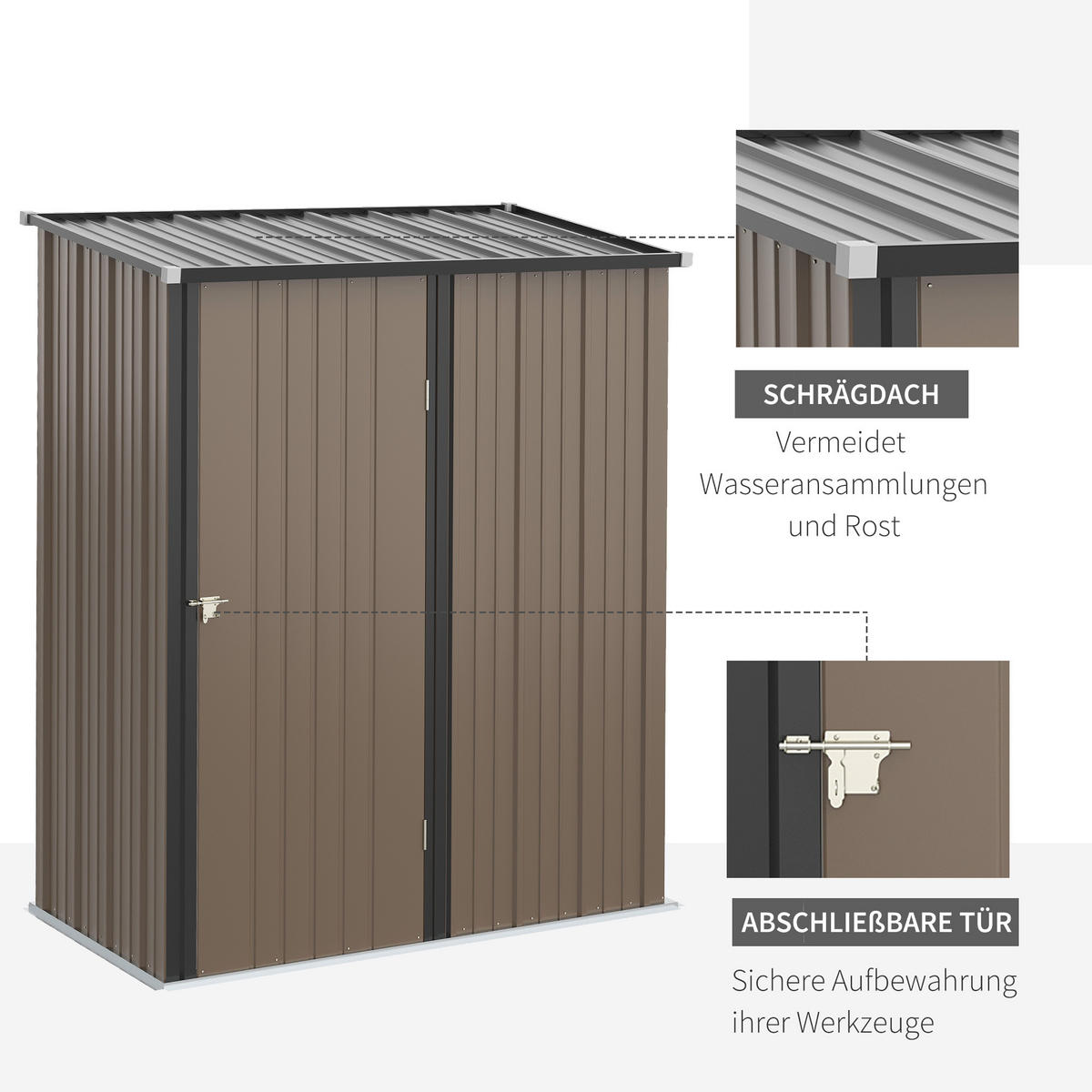 GERÄTEHAUS mit Pultdach, 1,34 m² Metall Gartenhaus, Geräteschuppen, Stahl, Braun - Braun, Metall (94.5/196/161.5cm) - Outsunny