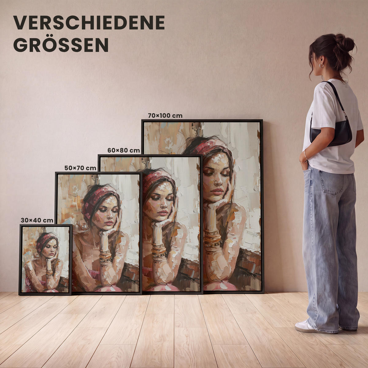 LEINWAND Bilder mit Rahmen - Frau - Lackierung - Porträt - Modern - 30x40 - Altrosa, Textil (30/40cm) - MuchoWow