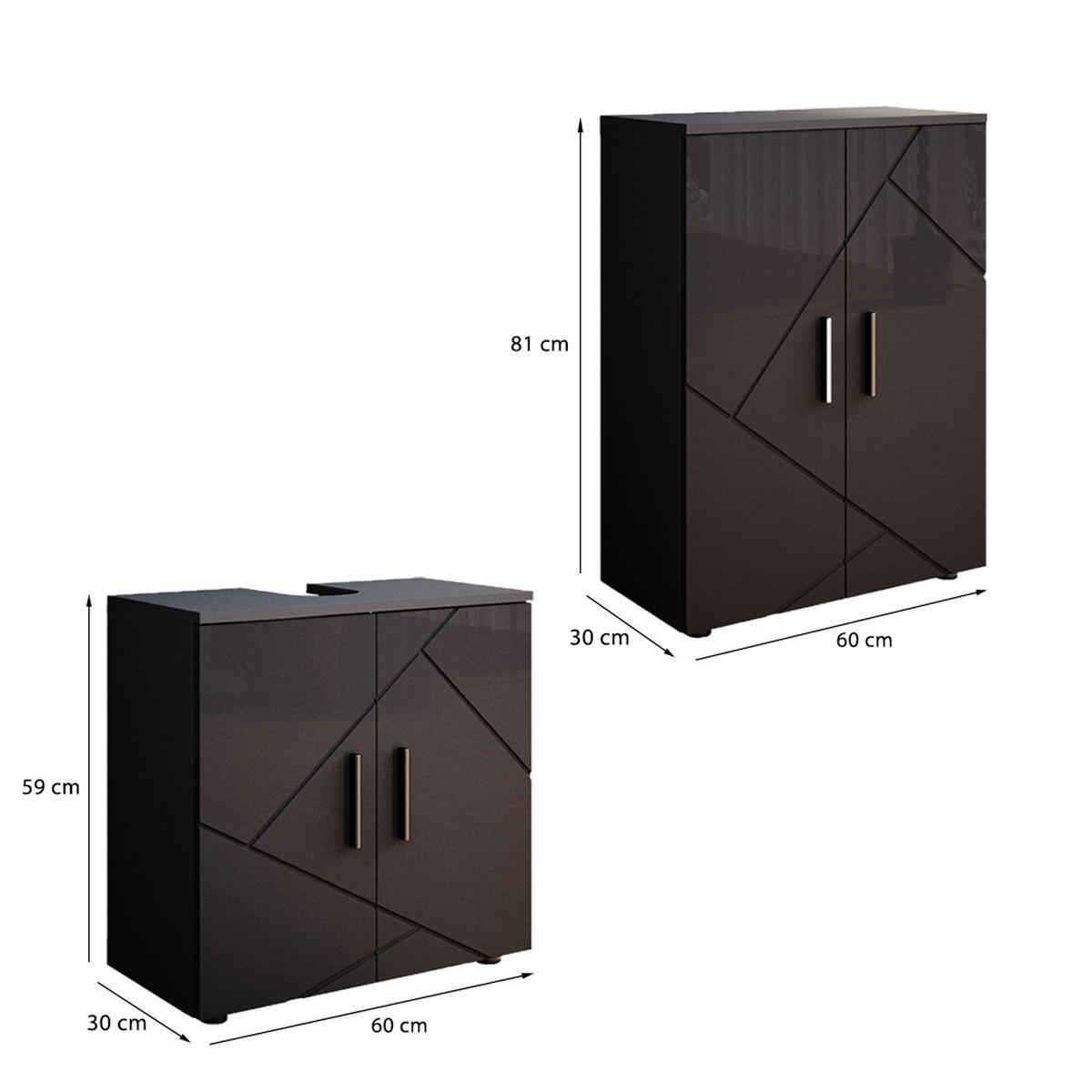 SESTAVA KOUPELNOVÉHO NÁBYTKU Irma Antracitový vysoký lesk - antracitová/vysoce lesklá černá, kompozitní dřevo (60/81/30cm) - Vicco