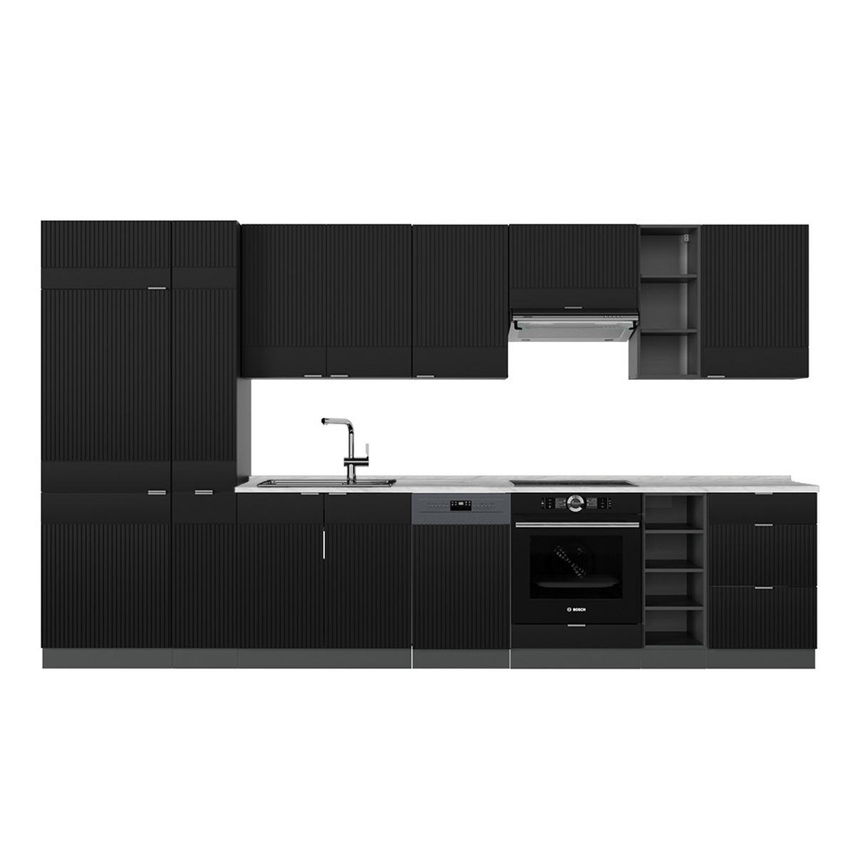 KÜCHENZEILE Fame-Line, Schwarz gestreift/Anthrazit, 355 cm, AP Marmor - Anthrazit/Schwarz, Holzwerkstoff (355/81.6/60cm) - Vicco