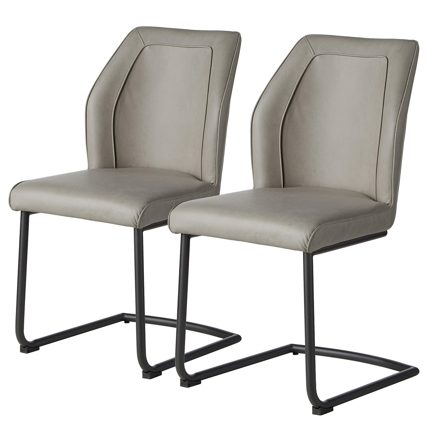 FREISCHWINGER - 2er-Set - Kunstleder / Eisen - Grau, Kunststoff/Metall (48/91/56cm) - home24