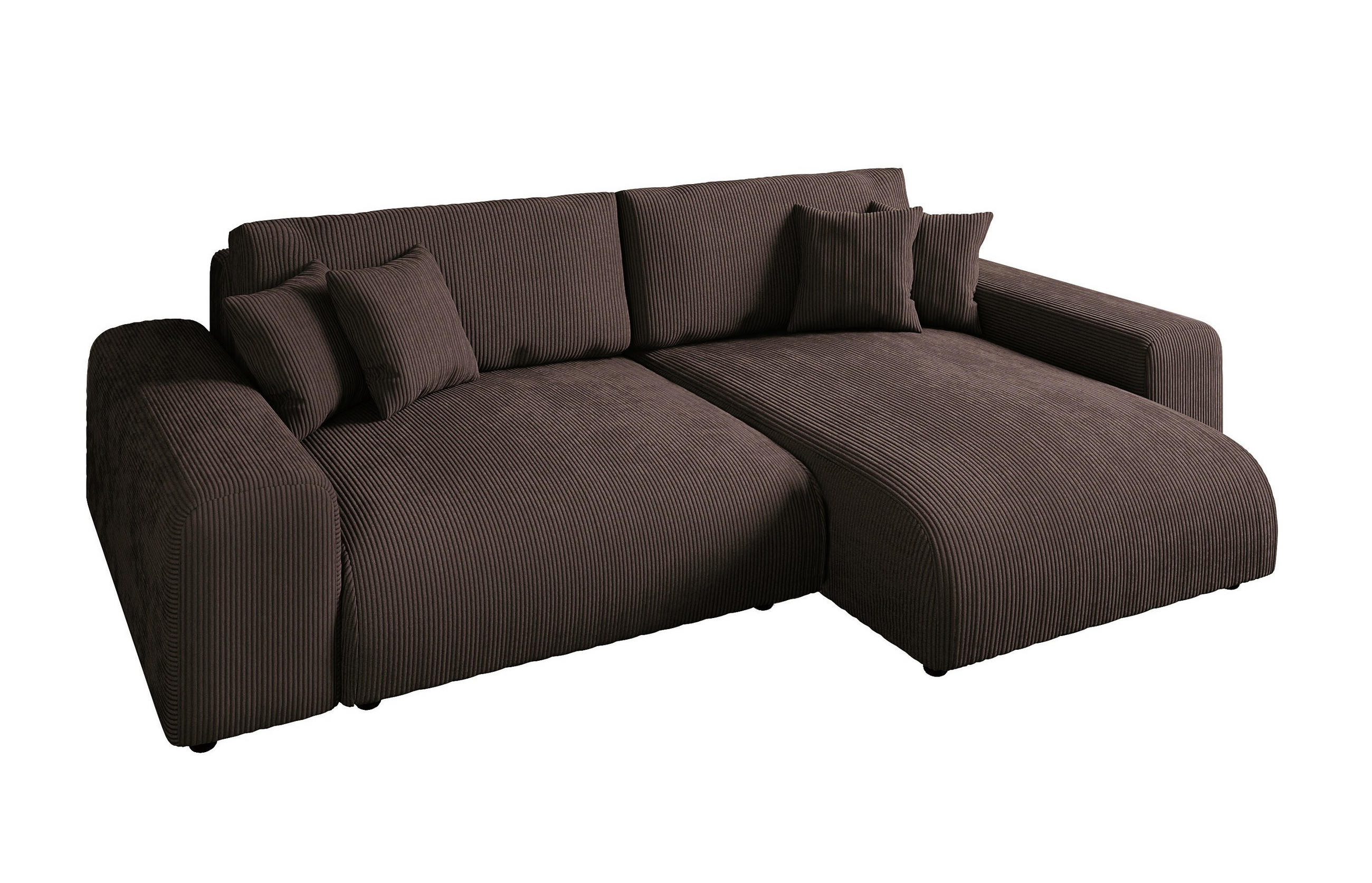 ECKSOFA mit Schlaffunktion und Bettkasten 255/165/84 cm, Wellenfedern, Ottomane beidseitig montierbar, Cord in Dunkel-Braun / 21003 - Dunkelbraun/Schwarz, Kunststoff/Textil (255/165cm) - luma-home