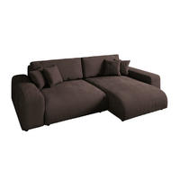ECKSOFA mit Schlaffunktion und Bettkasten 255/165/84 cm, Wellenfedern, Ottomane beidseitig montierbar, Cord in Dunkel-Braun / 21003 - Dunkelbraun/Schwarz, Kunststoff/Textil (255/165cm) - luma-home