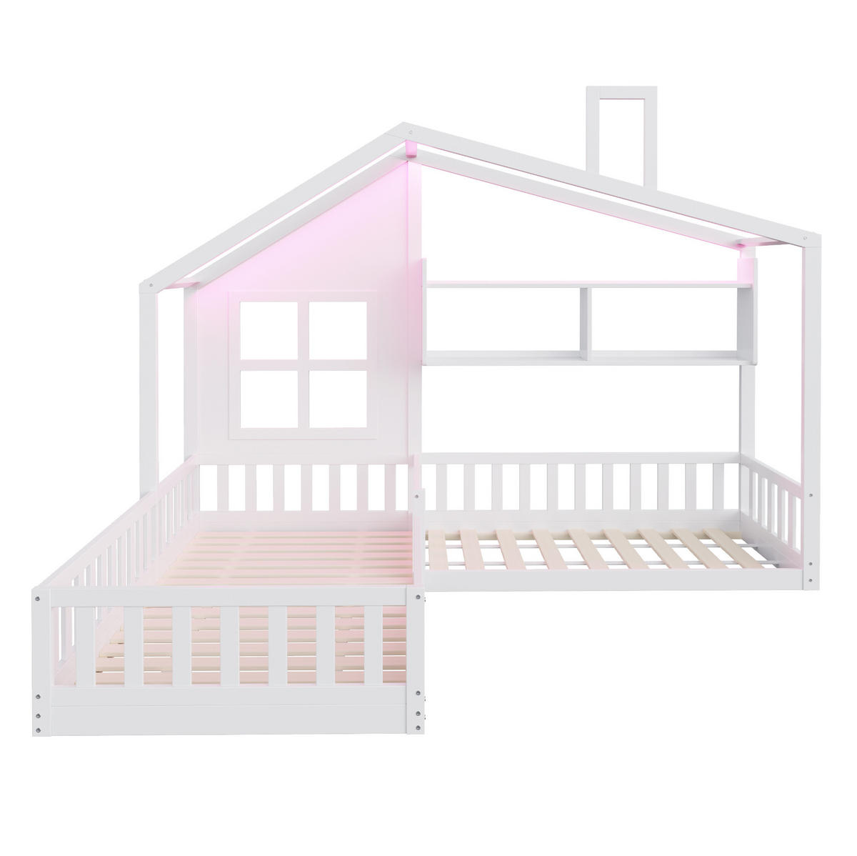 KINDERBETT 90/200 cm mit LED-Beleuchtung, Regalen und Sicherheitsgitter, Weiß - Weiß, Holzwerkstoff (90/200cm) - Redom