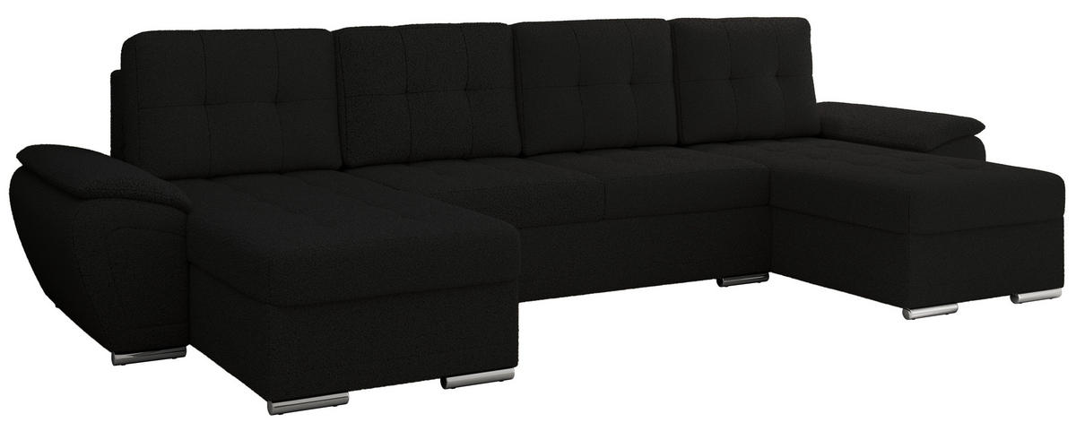 WOHNLANDSCHAFT UMBRIA U Schwarz Boucle - Schwarz/Grau, Textil/Metall (336/85/157cm) - MKS