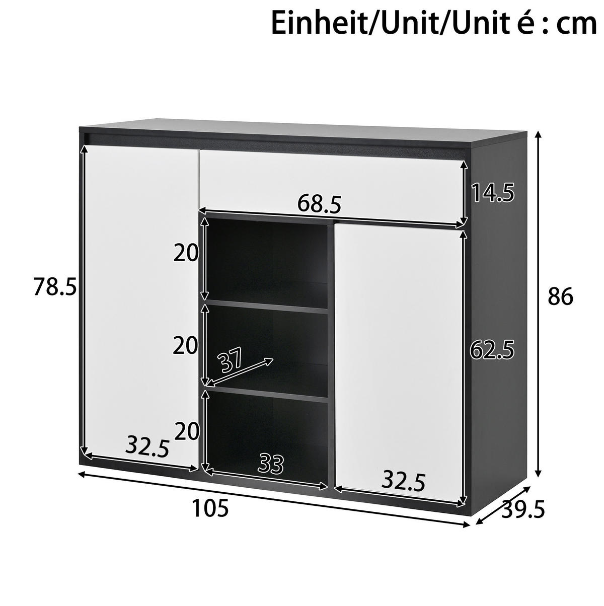 SCHUHSCHRANK aus Spanplatte 105x39,5x86cm in Schwarz-Weiß mit LED - Weiß, Holzwerkstoff (105/86/39.5cm) - Modfu