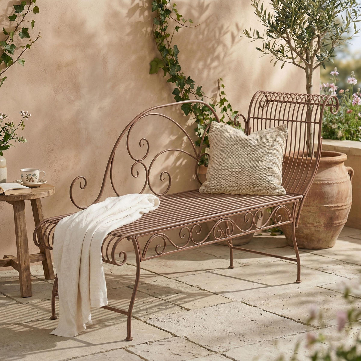 GARTENLIEGE Metall antik braun - Braun, Metall (156/78/46cm) - CLP