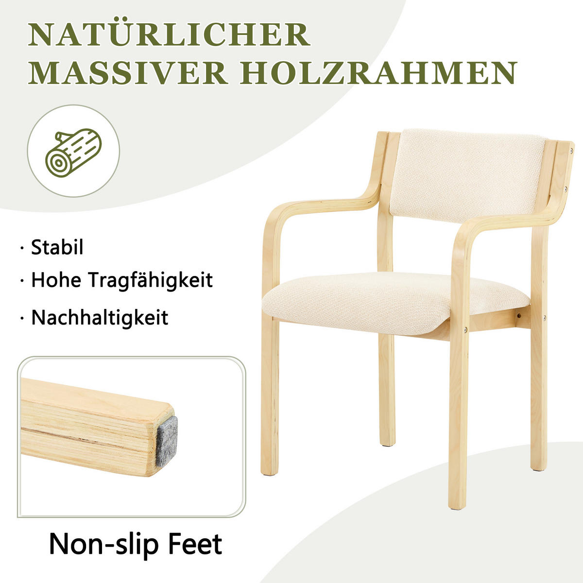 ARMLEHNSTUHL-SET DE-36704 2 Stück mit Bugholz und Teddystoff Natur - Naturfarben, Holz (45.5/77/53cm) - ComfortXL