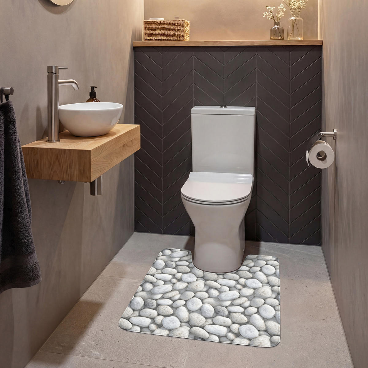 WC PŘEDLOŽKA Kameny - šedé - oválné 55x60 cm - světle šedá, textil/plast (55/1cm) - OnlyWow