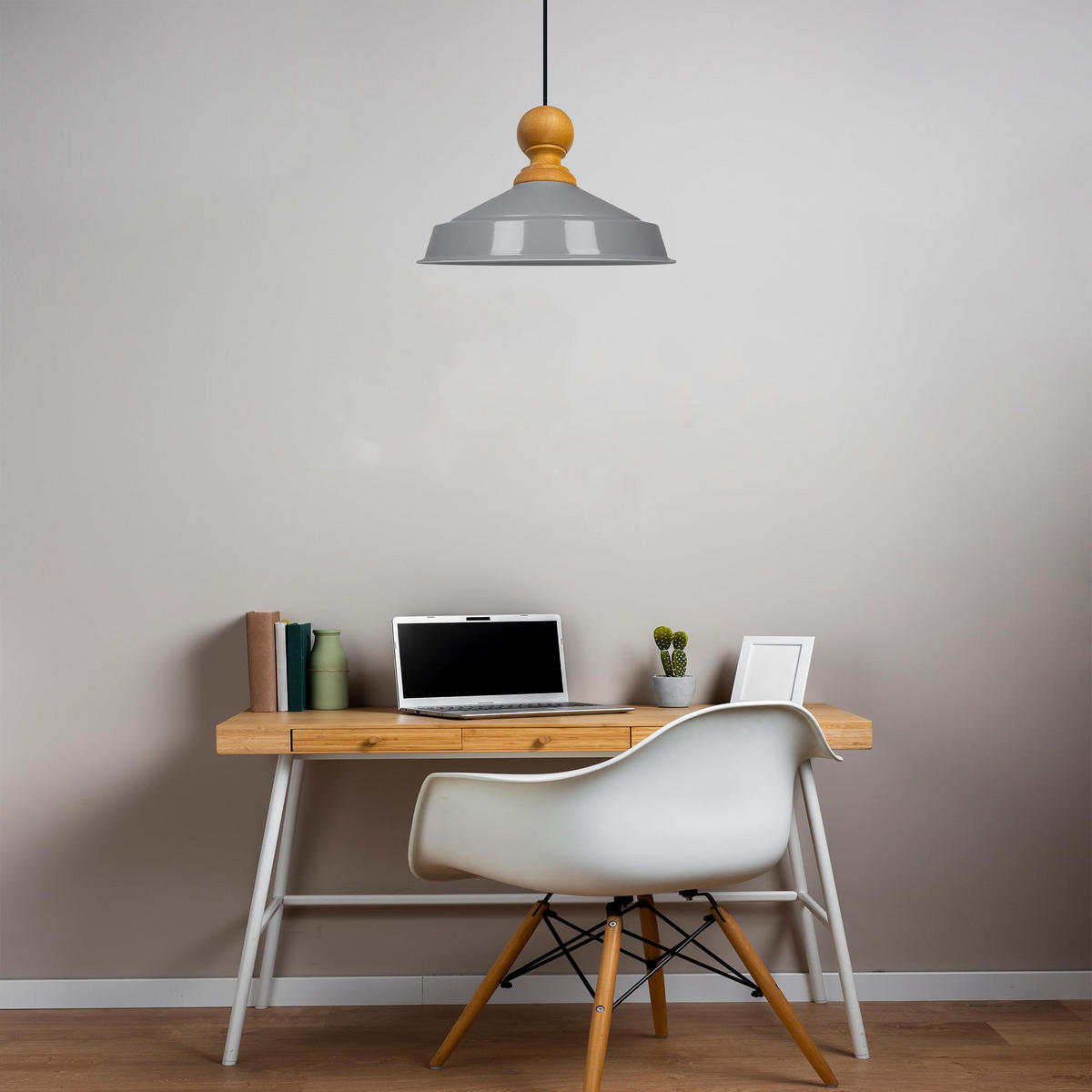 DECKENPENDELLEUCHTE Holz Asletl - Grau, Holz/Metall (24/40/148cm) - Bamyum
