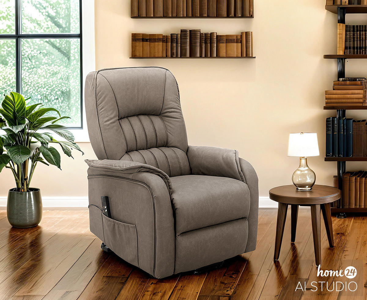 FERNSEHSESSEL mit Aufstehhilfe - Taupe - Microfaser - Taupe, Textil/Metall (77/113/87cm) - home24