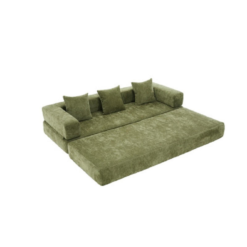 3-SITZER SOFA Chenille Grün mit Seitentaschen und rutschfester Unterseite - Grün, Holzwerkstoff/Textil (198/60/79cm) - WISHDOR