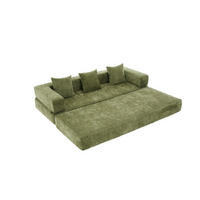 3-SITZER SOFA Chenille Grün mit Seitentaschen und rutschfester Unterseite - Grün, Holzwerkstoff/Textil (198/60/79cm) - WISHDOR