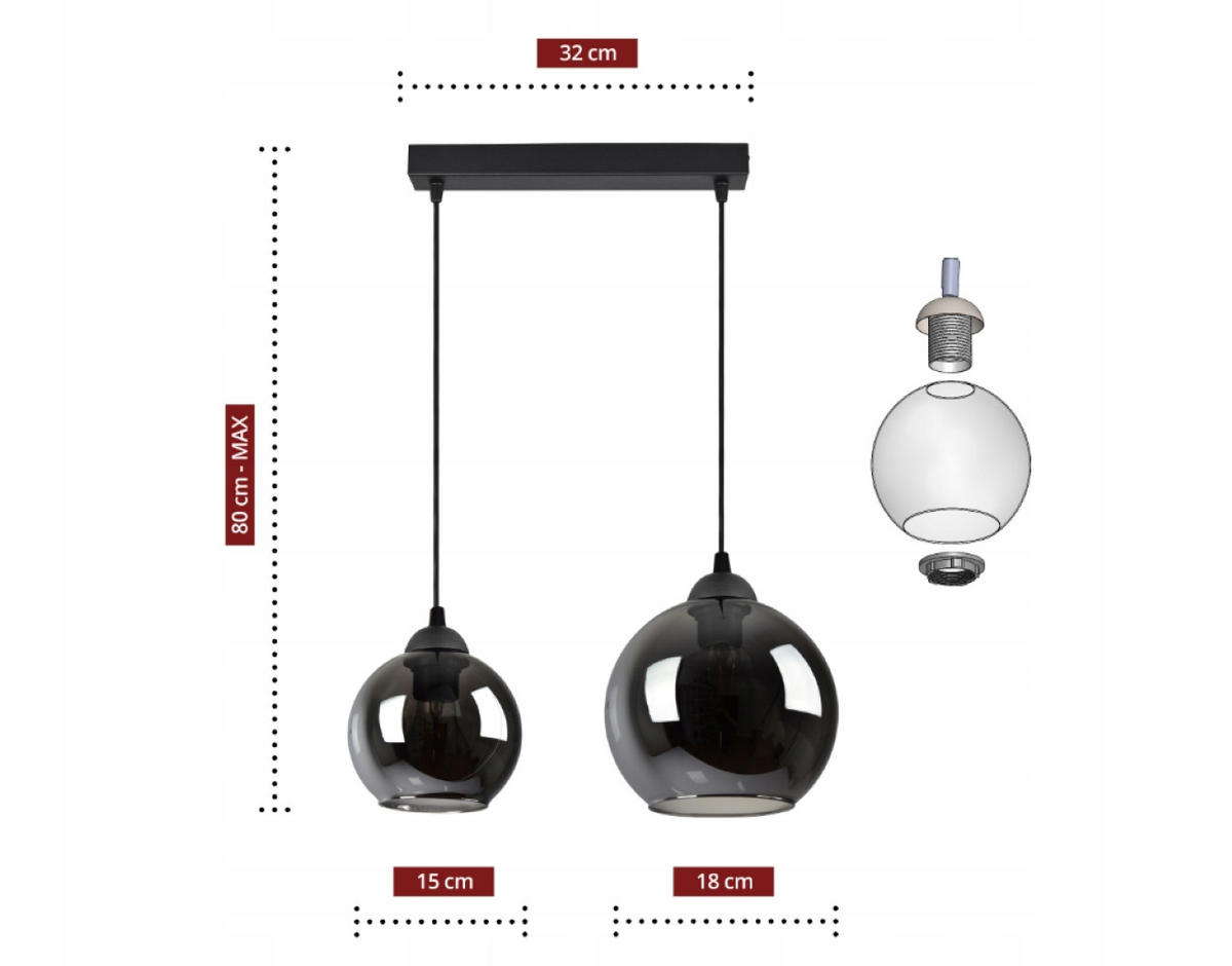 PENDELLEUCHTE HAGEN - Transparent/Anthrazit, Glas/Metall (18/30/80cm) - kiki design