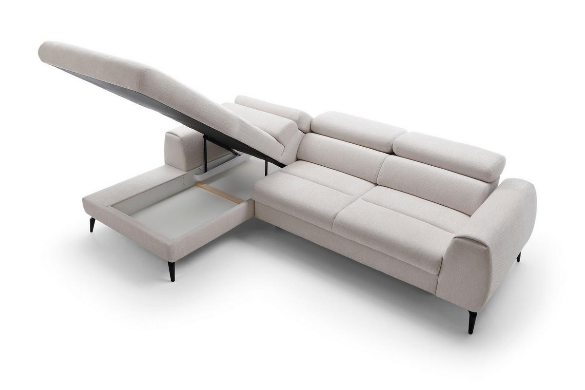 ECKSOFA NOTE Creme Chenille mit Schlaffunktion - Creme, Holz (270/184cm) - MASSENO