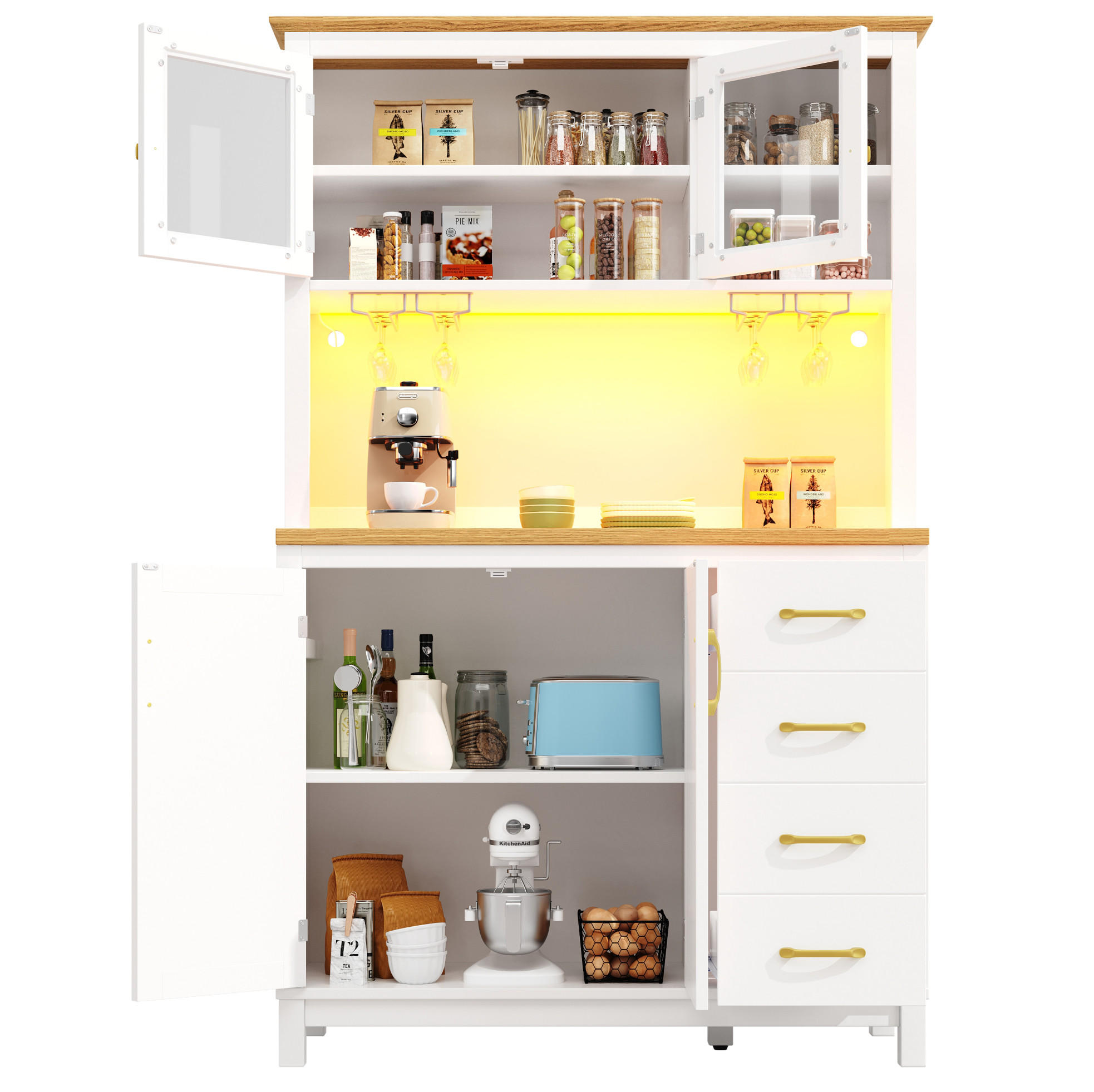 OKWISH BOČNÍ skříň 105,5/40/180 cm bílá z MDF s LED osvětlením a úložným prostorem