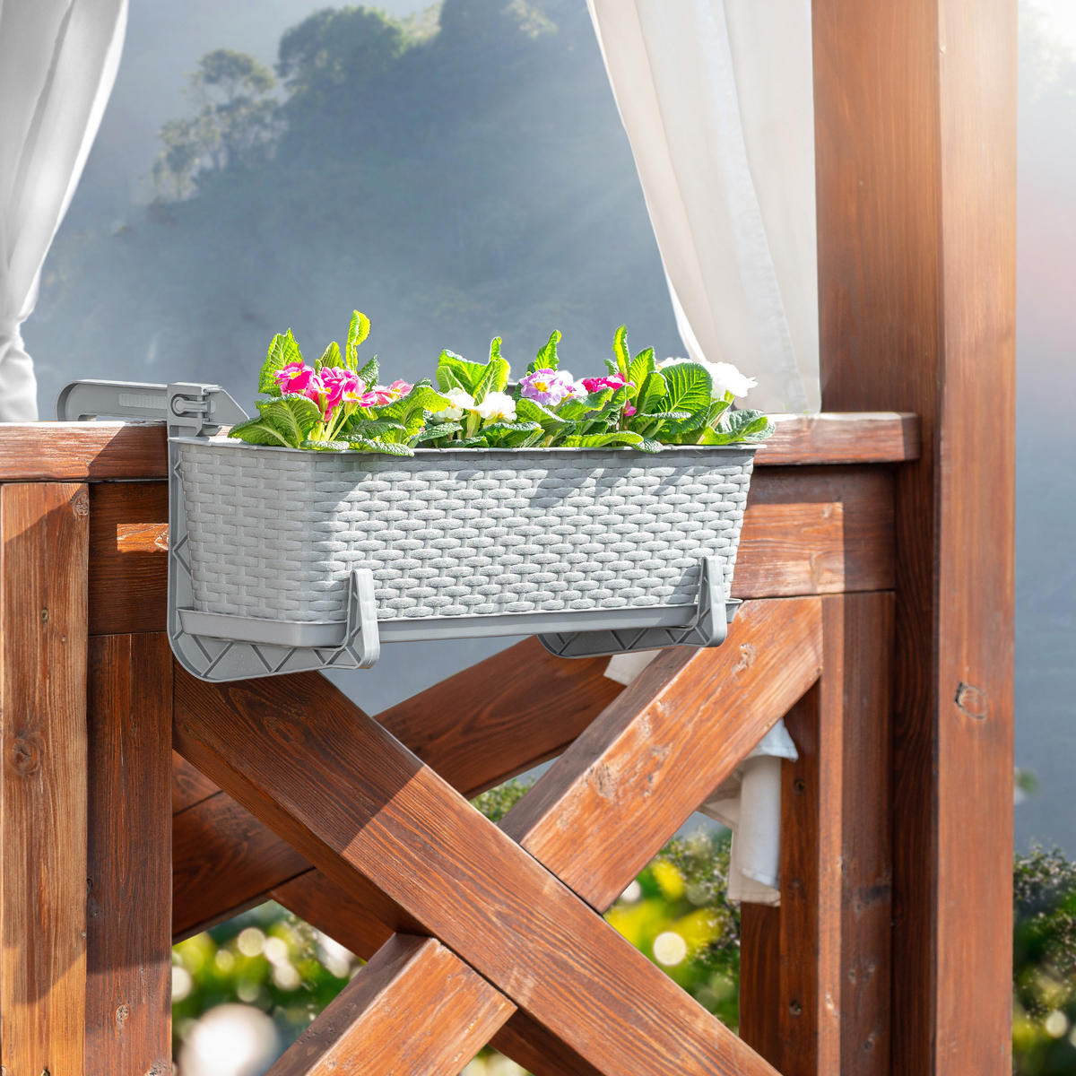 Blumentopf mit Untersetzer und 2 Griffe 40 cm, Grau - Grau, Kunststoff (17/40cm) - KADAX