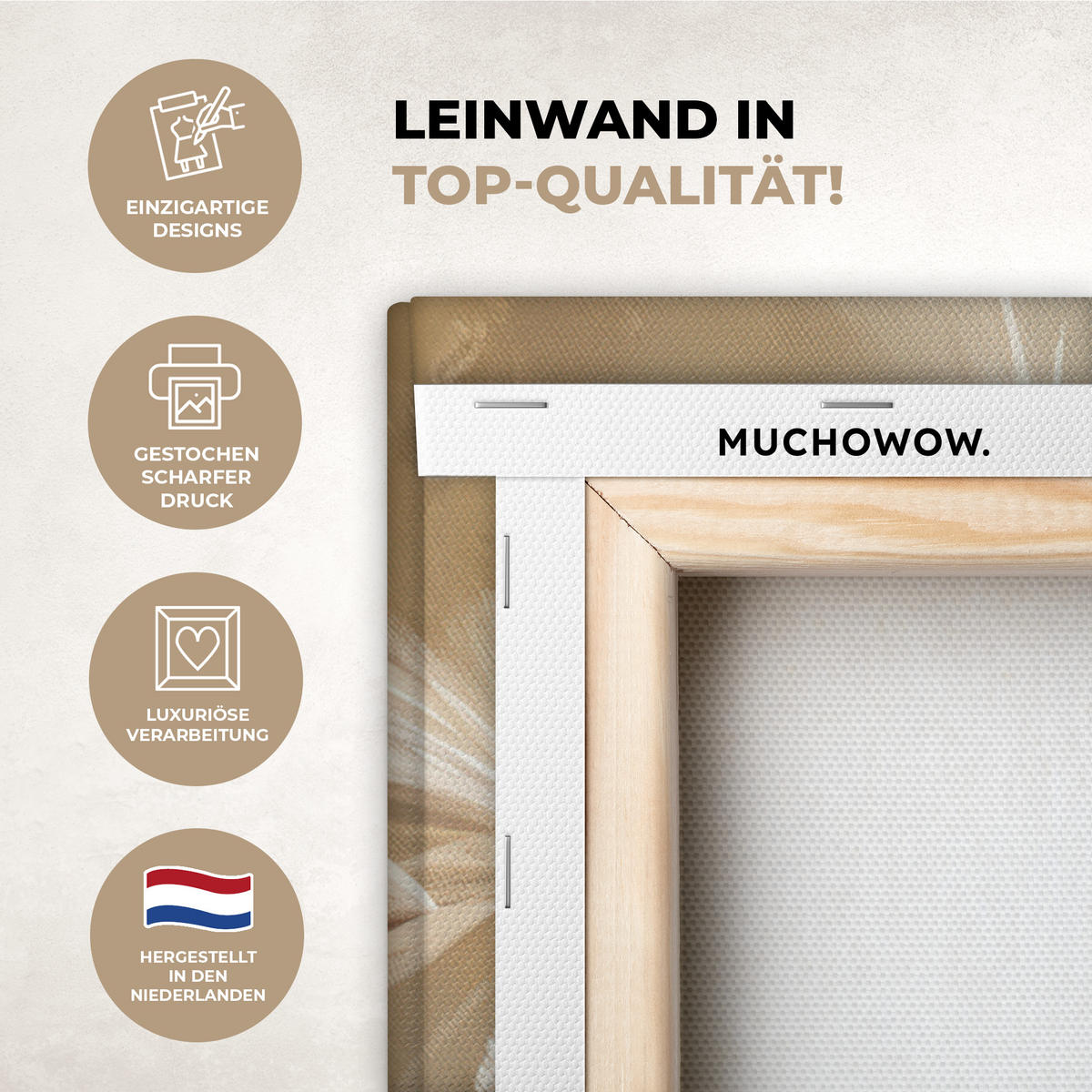 LEINWANDBILD Blumen - Vase - Stilleben - Beige 50x50 cm - Creme, Textil (50/50cm) - MuchoWow