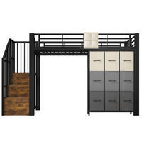 HOCHBETT 90/200 cm mit Metallgestell Schwarz, Schubladen, Kleiderstange und Stauraumtreppe - Schwarz, Metall