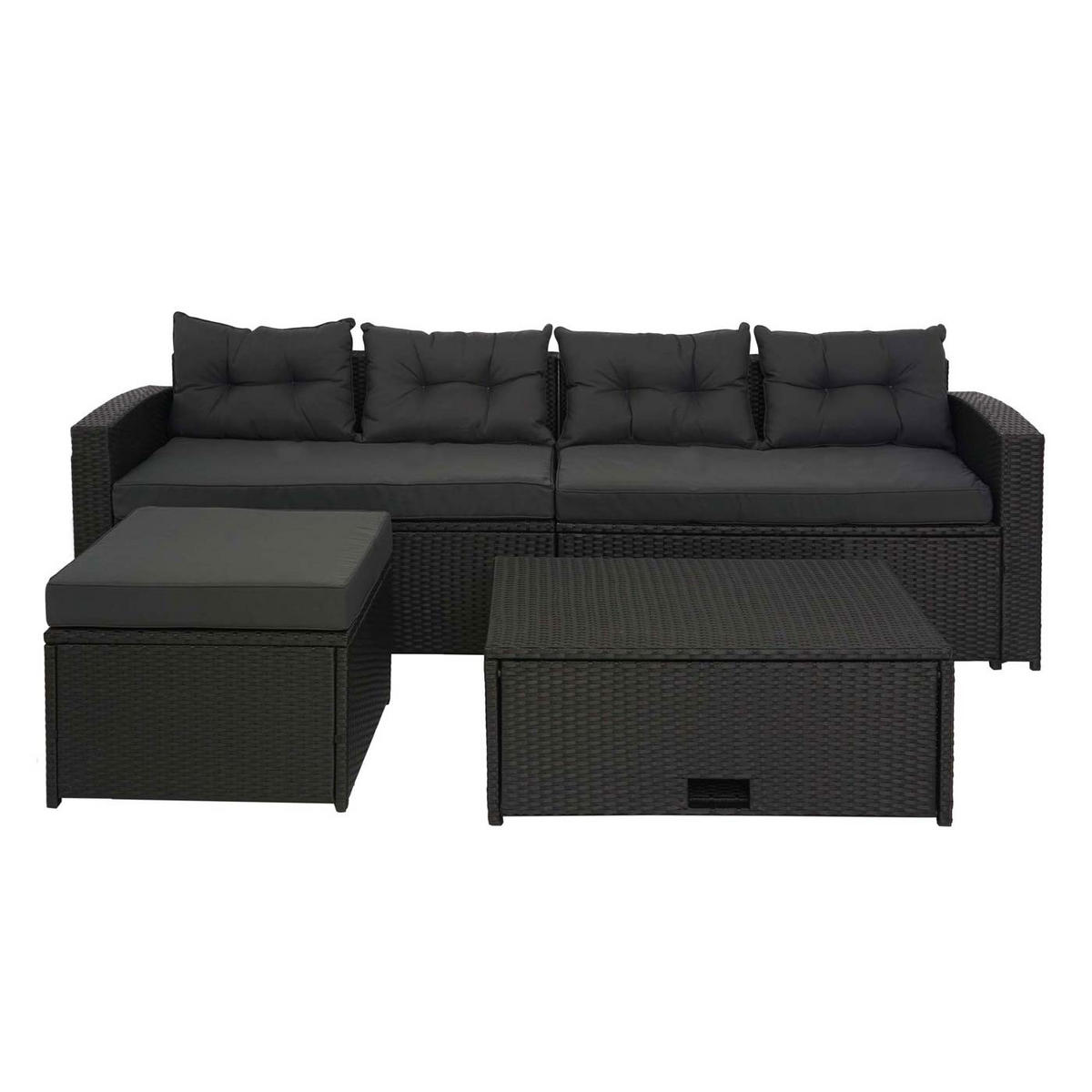 POLY-RATTAN GARNITUR Schwarz, Anthrazit - Anthrazit/Schwarz, Kunststoff - MCW