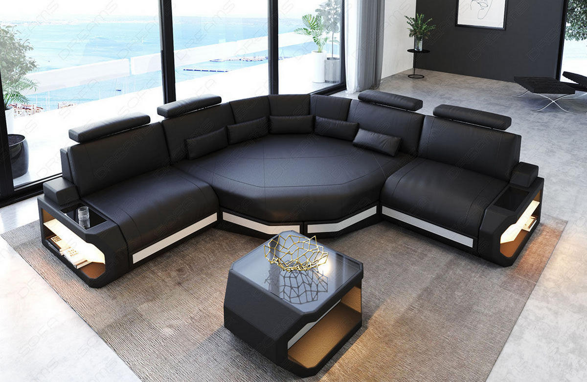 ECKSOFA Asti L Mini - Schwarz/Weiß, Leder (280/280cm) - Sofa Dreams