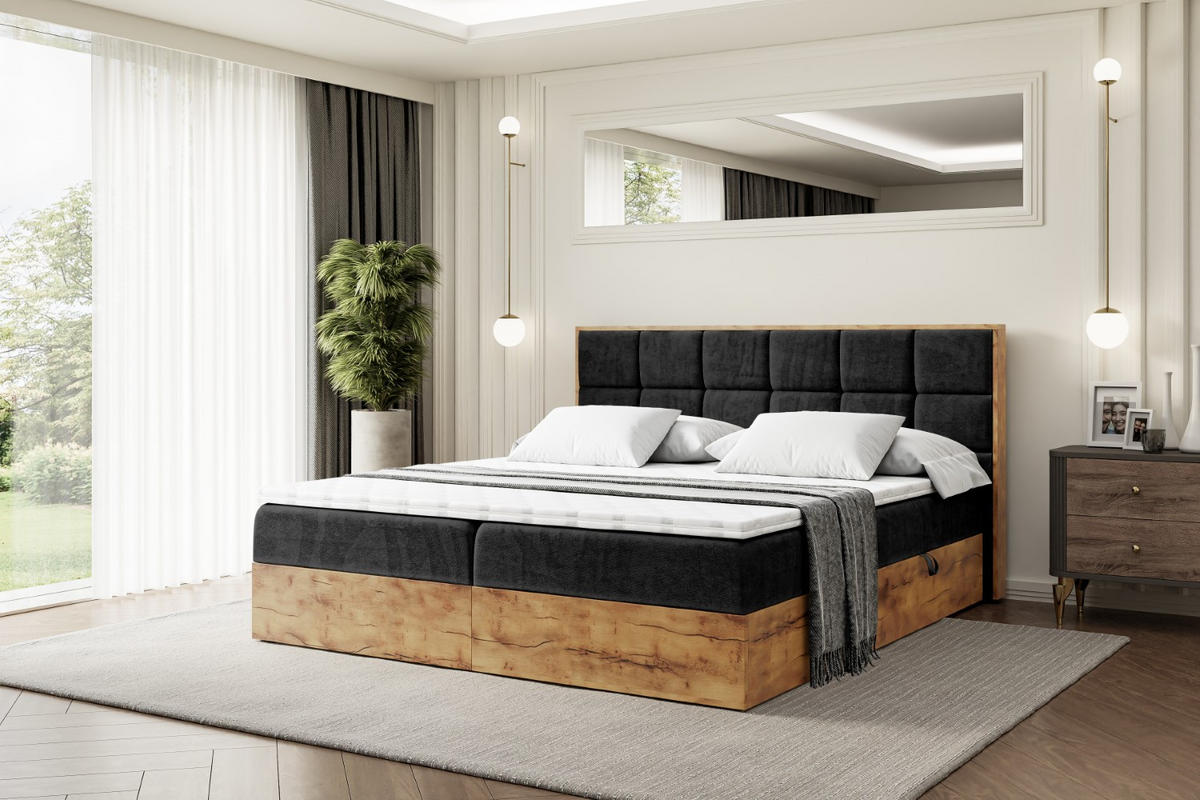 BOXBETT mit Matratze H4 und Lattenrost - LOLLI2 - 200x200 - Schwarz - Schwarz, Holzwerkstoff/Kunststoff (200/200cm) - ALTDECOR