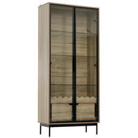 VITRINE in Naturfarben mit Glastür und Schublade für Wohnzimmer, B75/T35/H170,8 cm - Transparent/Naturfarben, Glas/Holzwerkstoff (75/170.8/35cm) - STILVORA