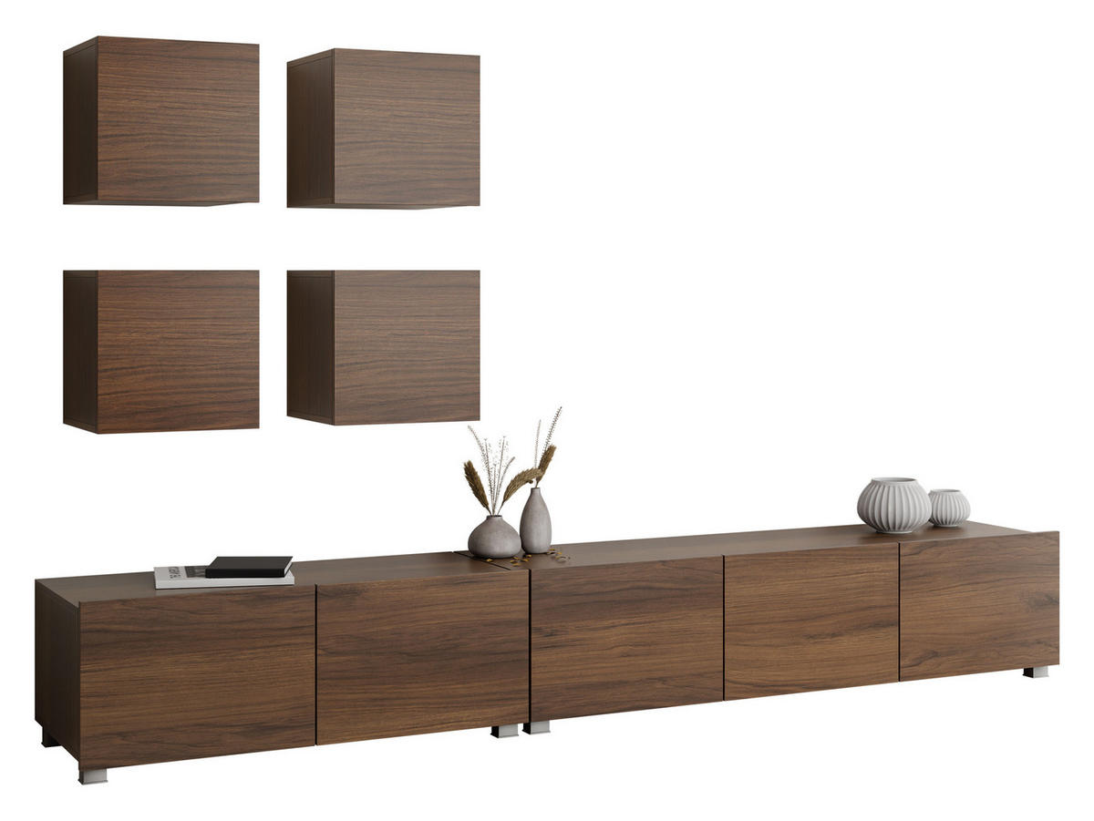 WOHNWAND Calabrini XVIII - Nussbaumfarben, Holzwerkstoff (250/37/43cm) - MIRJAN24