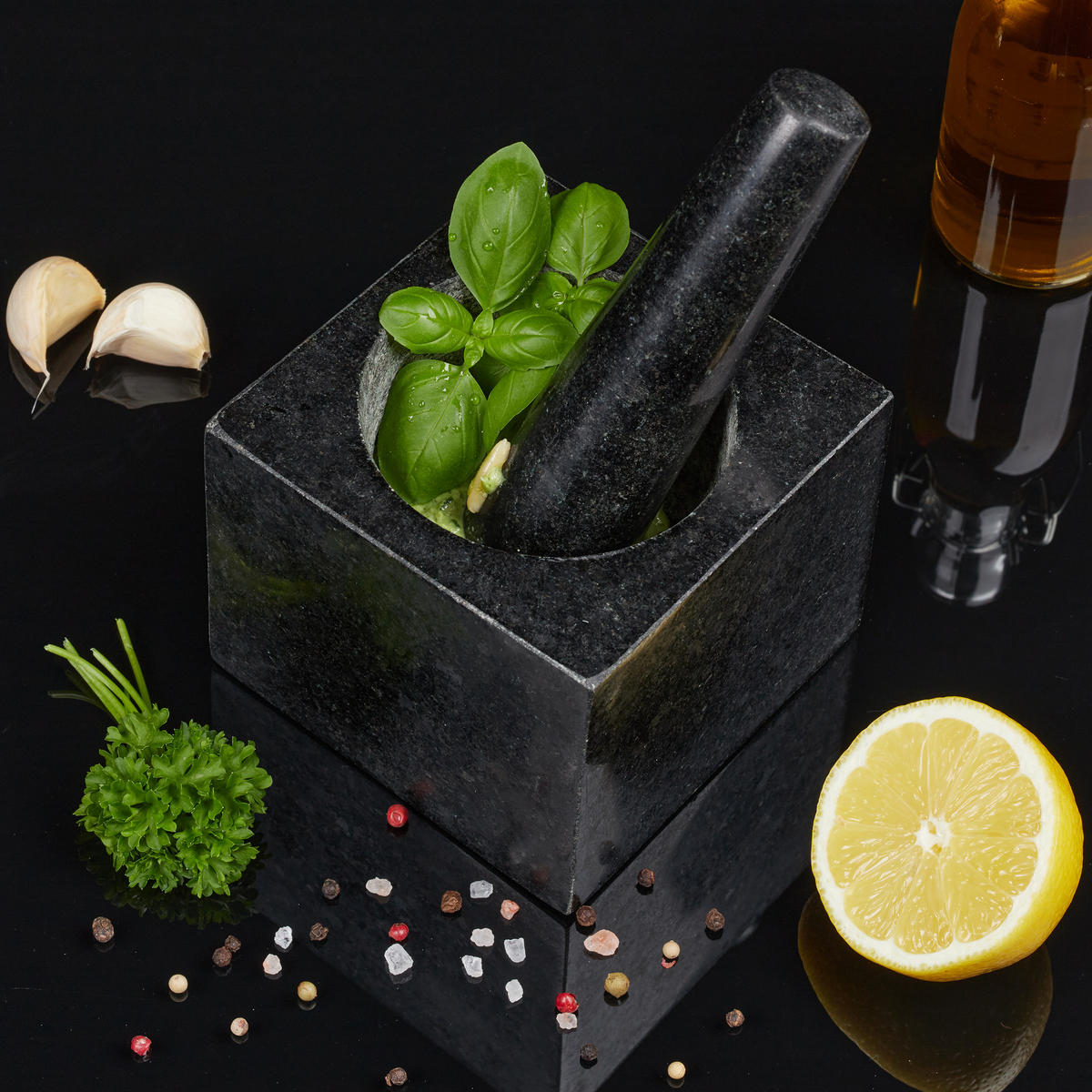 MÖRSER - Schwarz, Stein (11/9.5/11cm) - Relaxdays