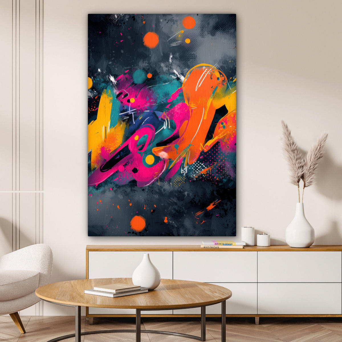 LEINWANDBILD Abstrakt - Graffiti - Farbenfroh - Farbspritzer Deko Groß 90x140 cm - Multicolor, Textil (90/140cm) - MuchoWow