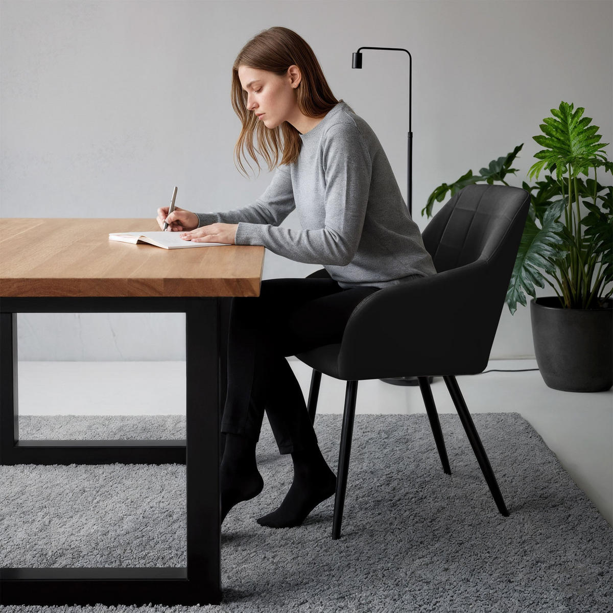 POLSTERSTUHL 2er Set, Metallbeine Schwarz 54/82/58 - Schwarz, Textil (54/82/58cm) - RAUMHIRSCH FURNITURE