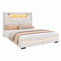 POLSTERBETT mit Stauraum und LED 140x200 cm Leinen Beige - Beige, Metall (140/200cm) - Meubliv