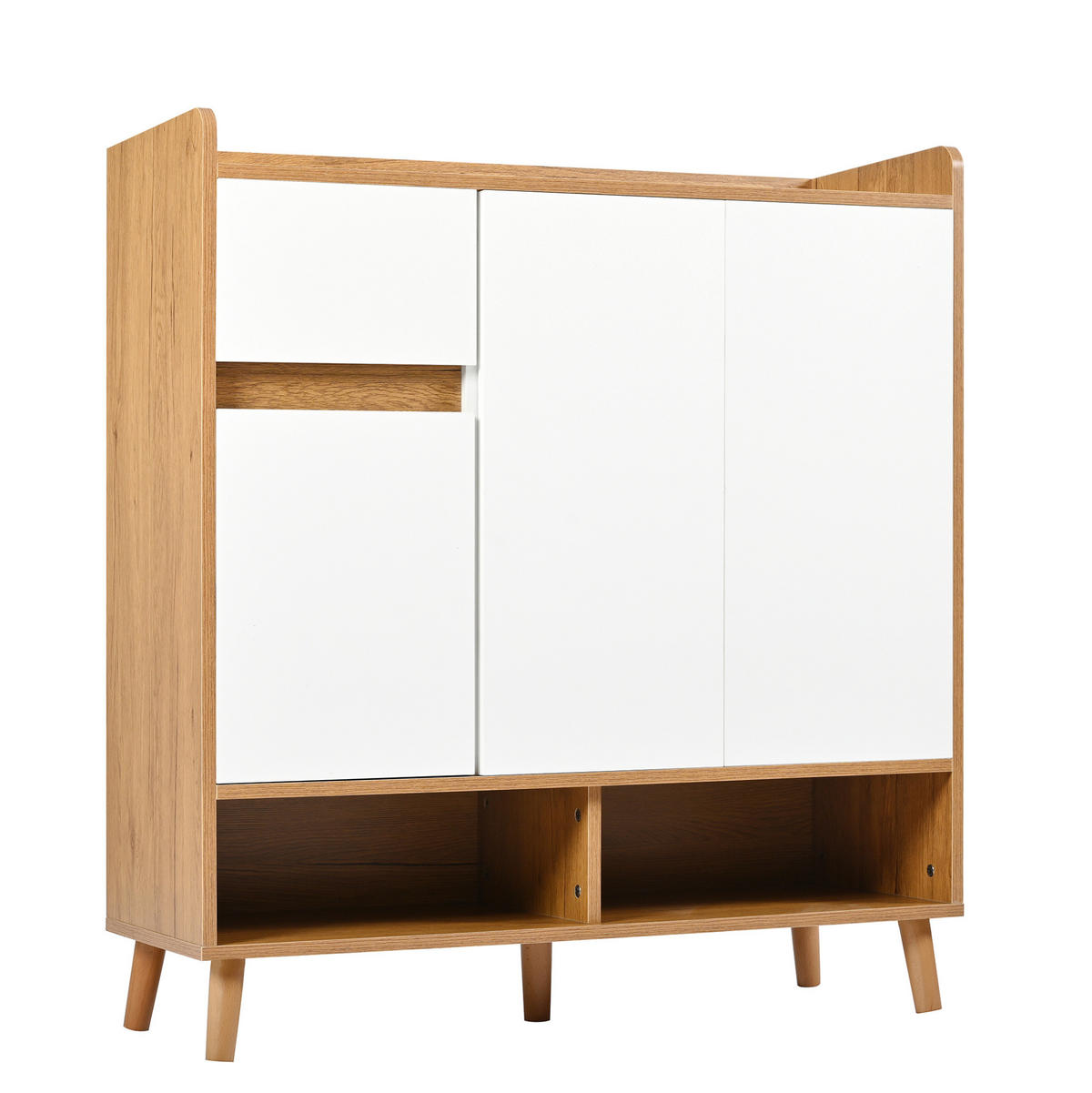 SCHUHSCHRANK 90/35/99 cm weiß/natur aus Spanplatte mit verstellbaren Einlegeböden - Weiß, Holzwerkstoff (90/99/35cm) - OKWISH