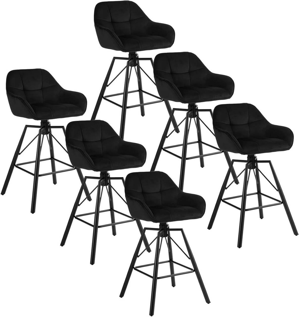 BARHOCKER 6er Set, Samt, Metall, Schwarz - Schwarz, Textil/Metall (51/94.5/53cm) - Woltu