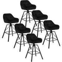 BARHOCKER 6er Set, Samt, Metall, Schwarz - Schwarz, Textil/Metall (51/94.5/53cm) - Woltu