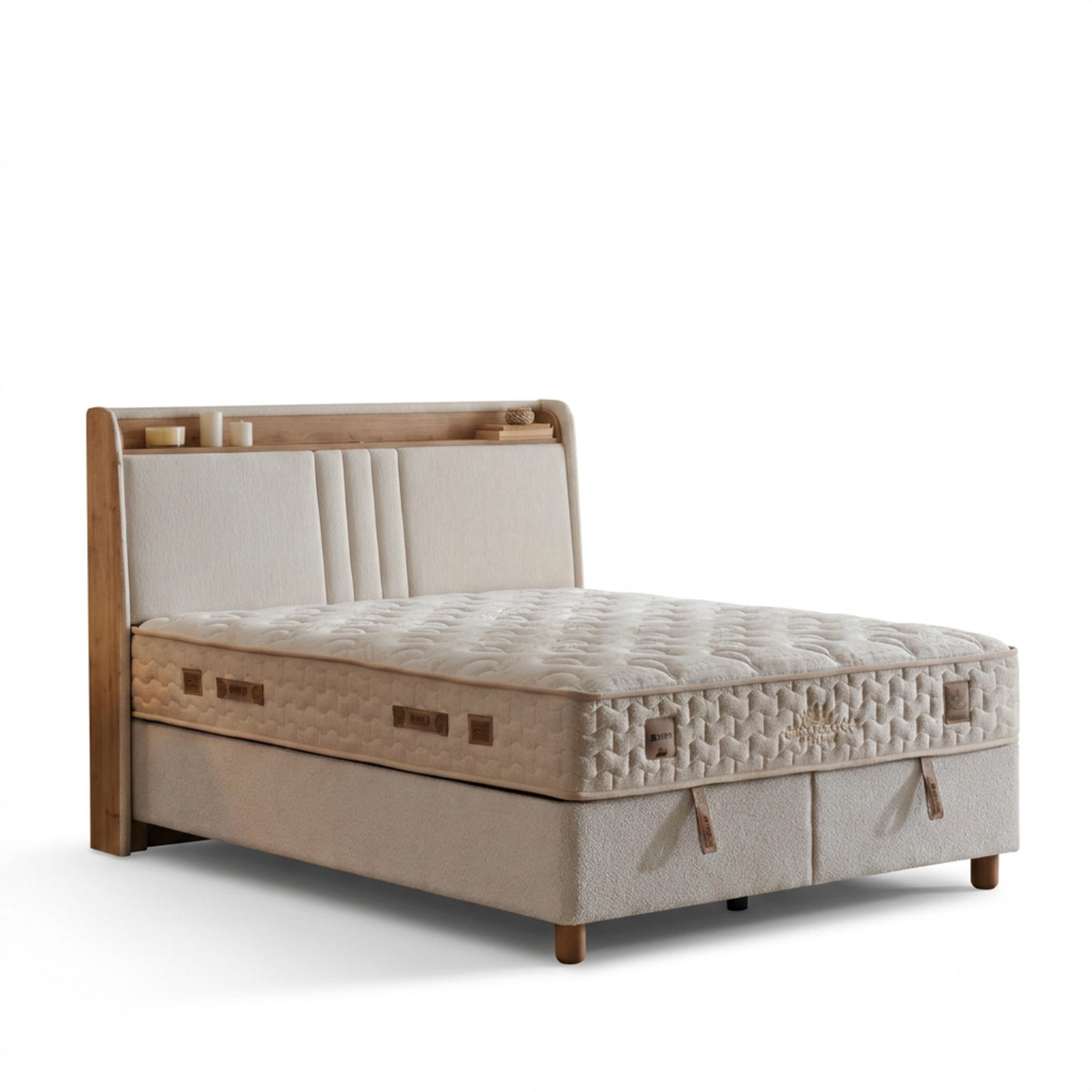 BOXBETT Bambi Bett mit Matratze Boxspringbett 180x200 Capadocia Set - Beige, Holz (180/200cm) - Gowoll