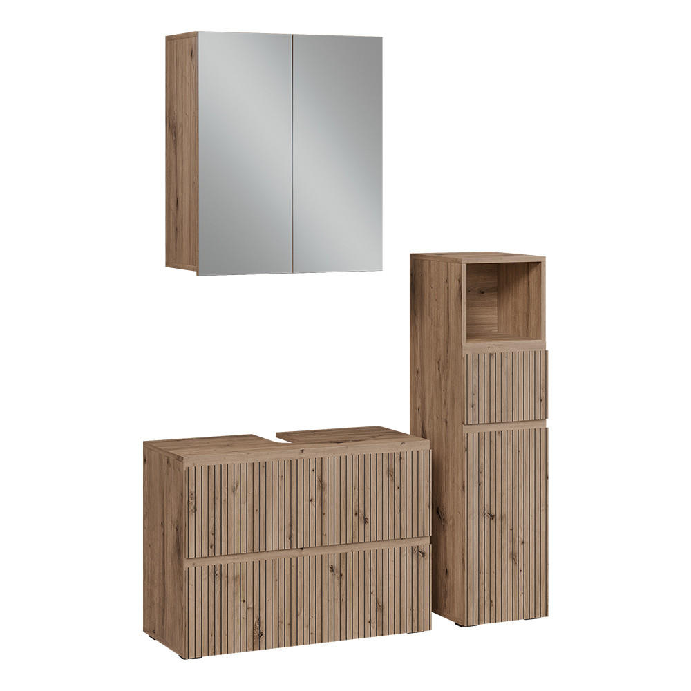 BADMÖBEL-SET Takumi Artisan 3 Teile - Hellgrau, Holzwerkstoff (80/58/35cm) - Vicco