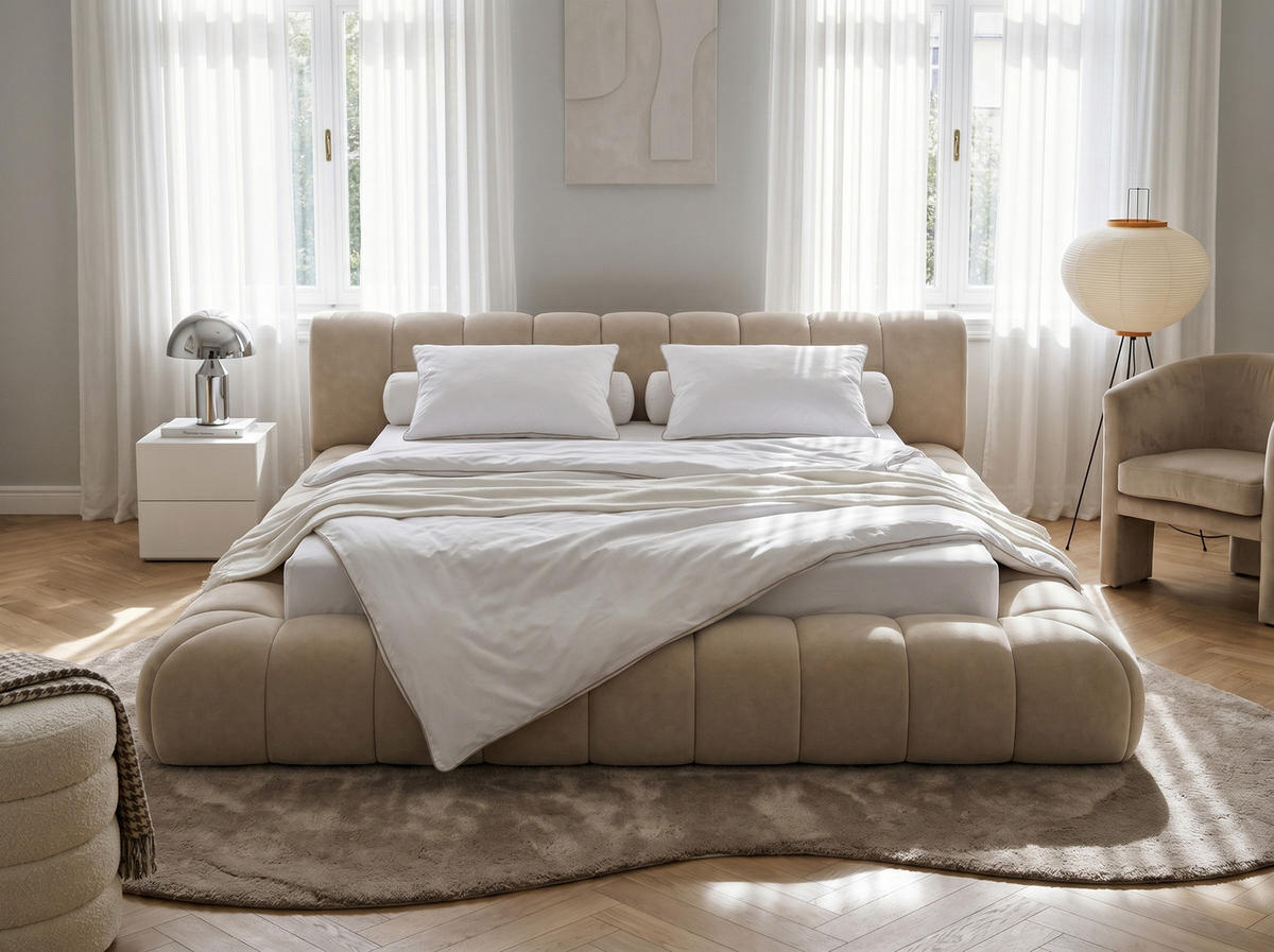 POLSTERBETT Adore Hellbeige 200/200 cm Samt mit Bettkasten - Beige, Textil/Metall (200/200cm) - wonello