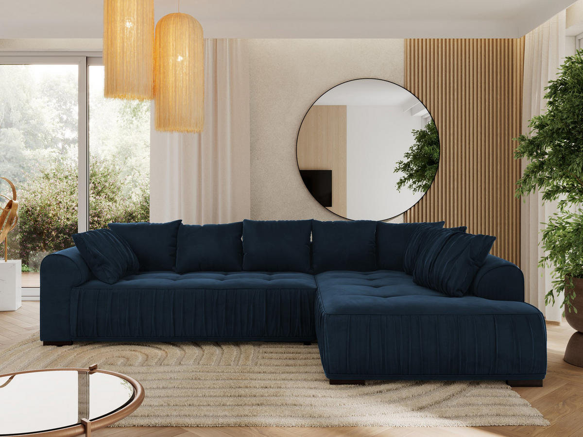 ECKSOFA ORTA Dunkelblau Velvet - Rechts - Blau/Schwarz, Textil (200/325cm) - MKS