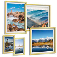 BILDER SET 5er Set - 50x50 cm & 20x30 cm & 40x60 cm Goldrahmen - Ausblicke auf die Natur, Leuchtturm, Berge - Goldfarben, Kunststoff (40/60cm) - TULUP