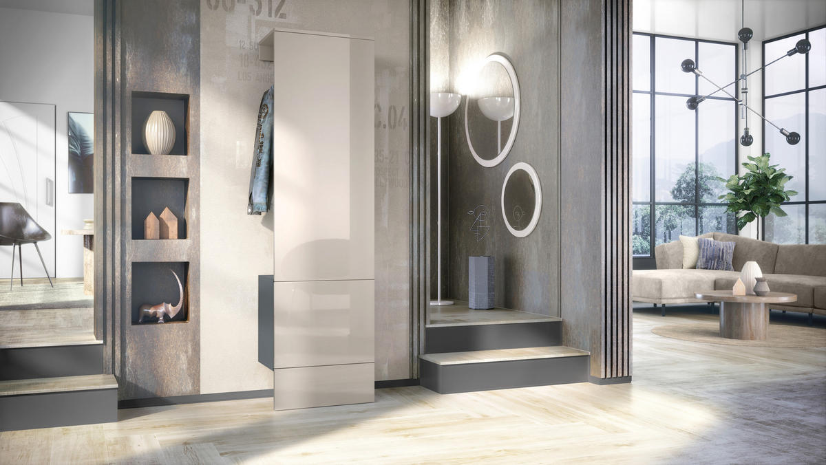 GARDEROBE Carlton Paneel in Sandgrau Hochglanz - Sandfarben, Holzwerkstoff (52/193/35cm) - Vladon