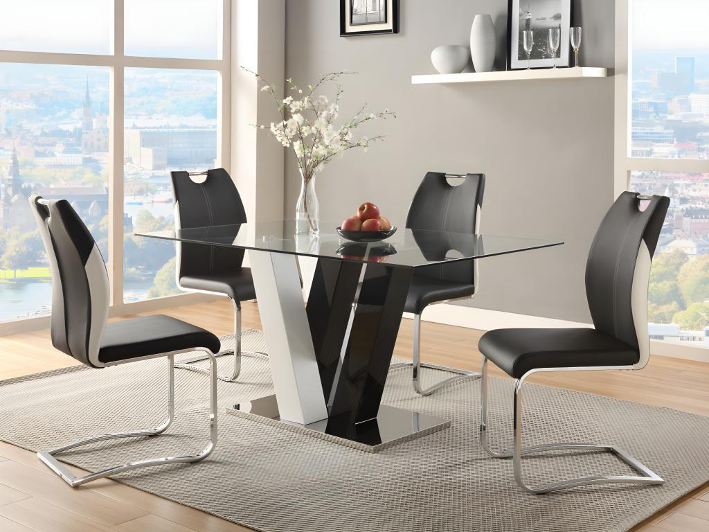 ESSTISCH - 6 Personen - MDF & Glas - Schwarz & Weiß - WINCH - Schwarz, Glas (150/90/76cm) - Vente-Unique