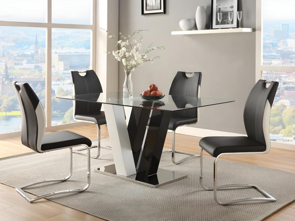 ESSTISCH - 6 Personen - MDF & Glas - Schwarz & Weiß - WINCH - Schwarz, Glas (150/90/76cm) - Vente-Unique