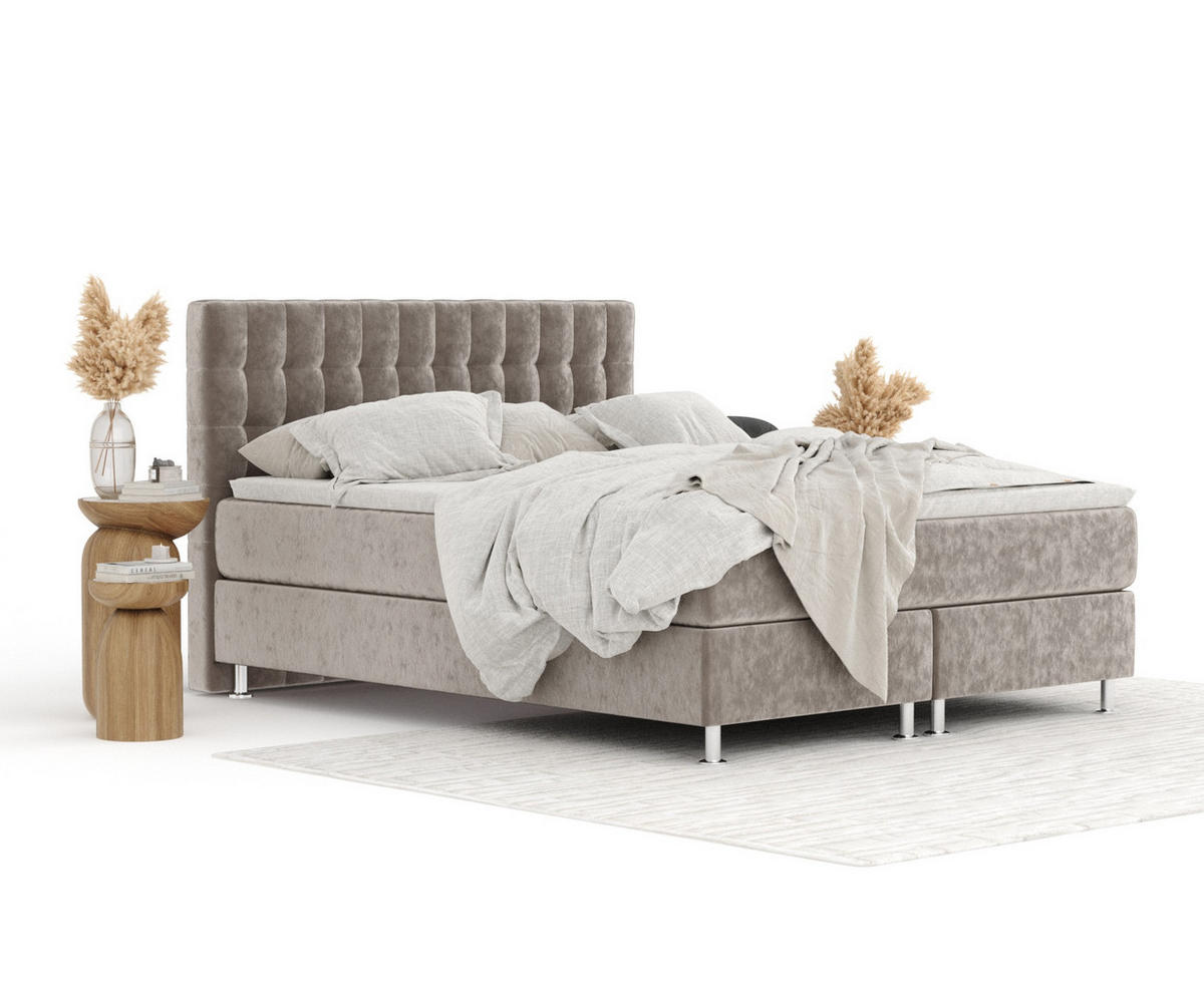 BOXSPRINGBETT Sorrento Taupe 160/200 cm mit Latex-Topper - Taupe/Silberfarben, Holz/Holzwerkstoff (160/200cm) - Maison de Reve