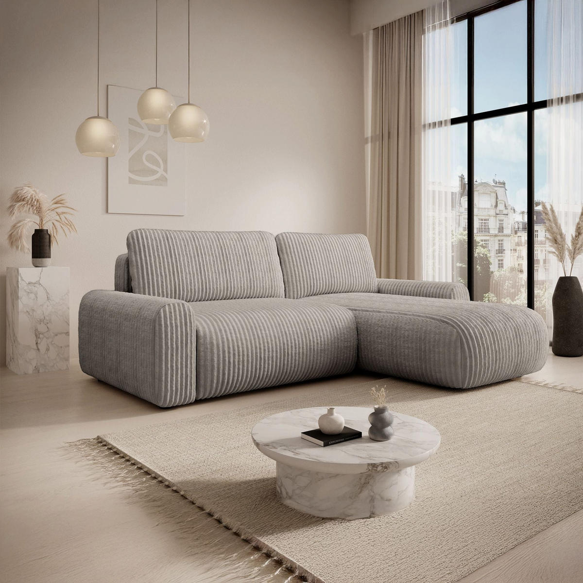ECKSOFA Lelu Greige beidseitig - Taupe/Schwarz, Kunststoff/Textil (245/165cm) - Selsey