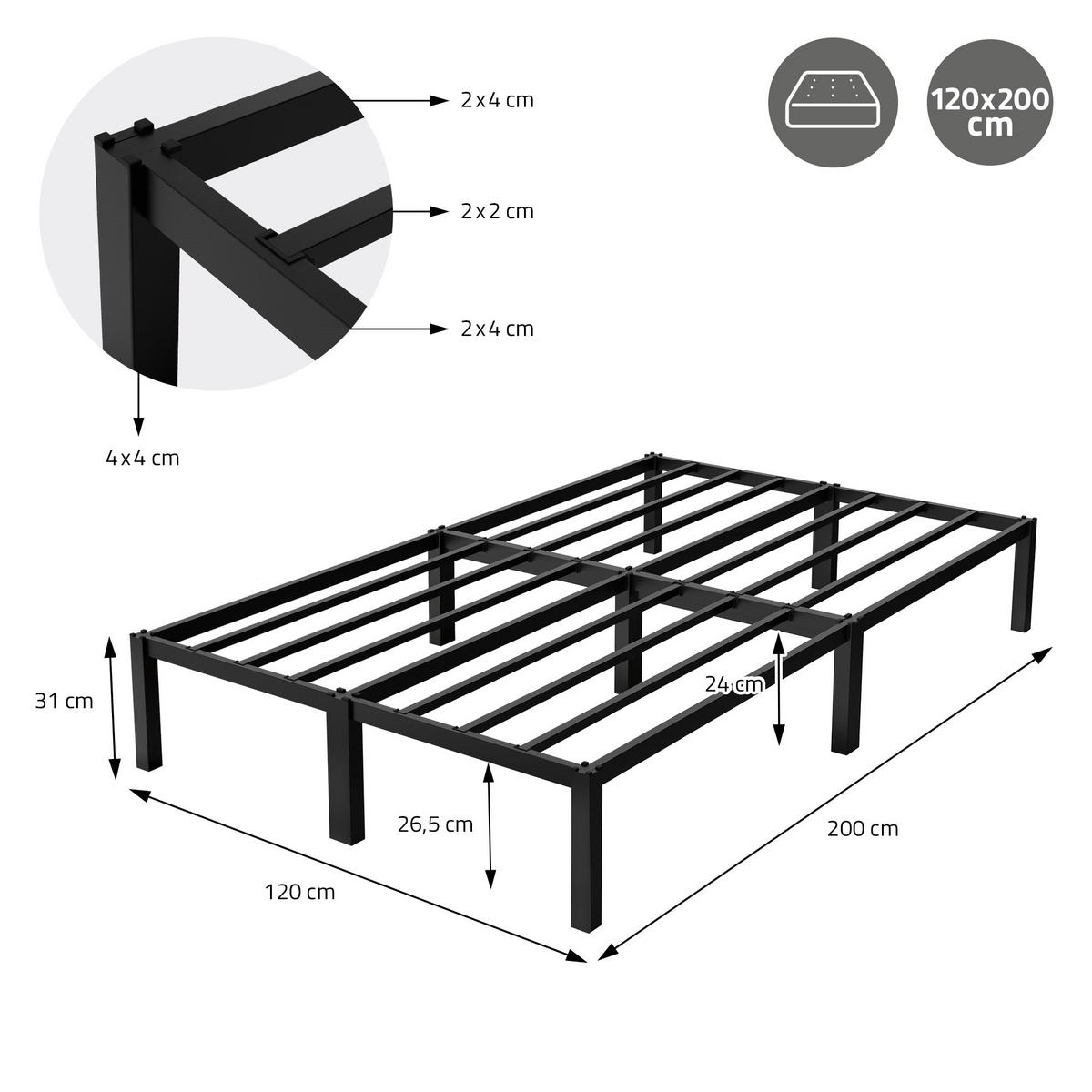 METALLBETT 120/200cm - Schwarz, Metall (120/200cm) - ML-DESIGN