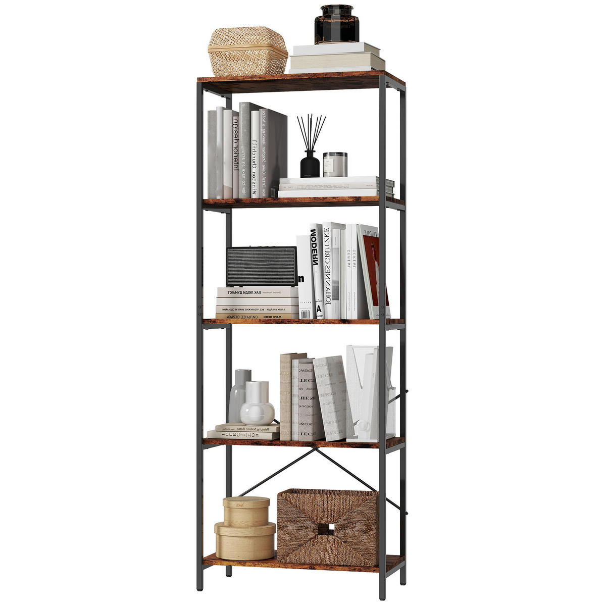 BÜCHERREGAL DE-09383 5 Ebenen aus Metall Braun - Braun, Metall (35/161/79cm) - ComfortXL