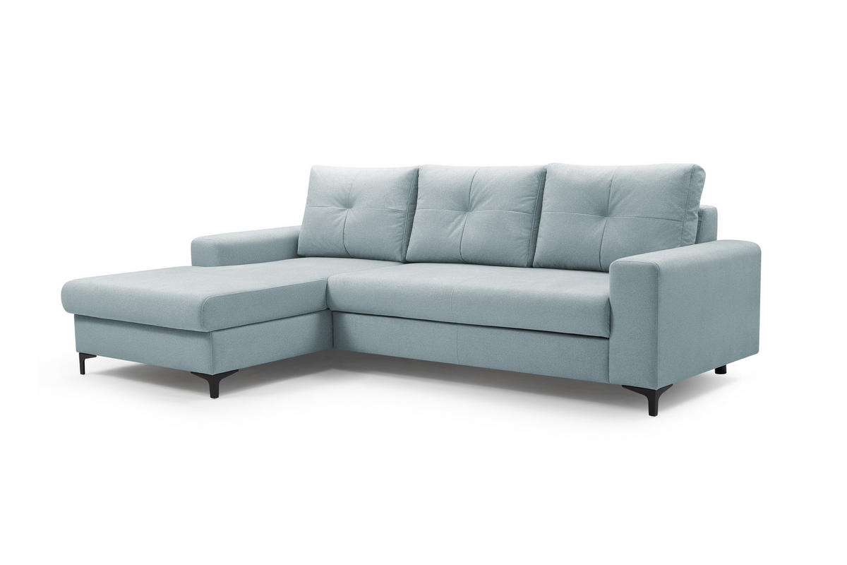 ECKSOFA AVRA L-förmig, mit Stauraumbehälter-in RINO-Stoff, Komfort & Eleganz, lose Rückenkissen, freistehend, LINKS 165x251x85 cm Light blue - Hellblau, Holz/Textil (165/251cm) - DomoHome